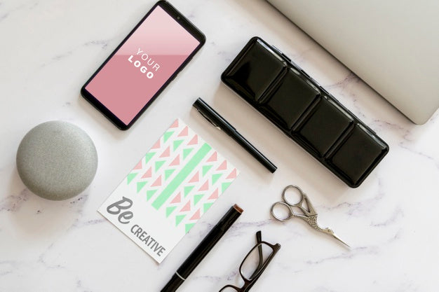 Female Desk Touch And Tools Mock-Up Psd