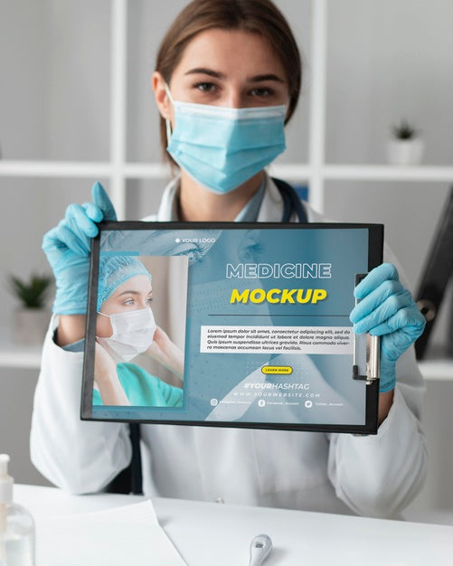 Female Doctor Holding A Mock-Up Clipboard Psd
