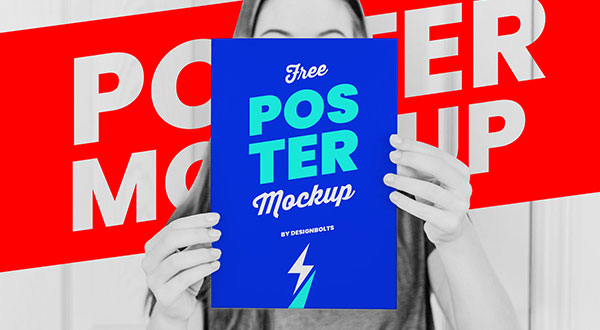 Female Hand Holding Poster Mockup Psd