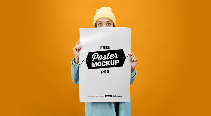 Female Hand Holding Poster Mockup Psd