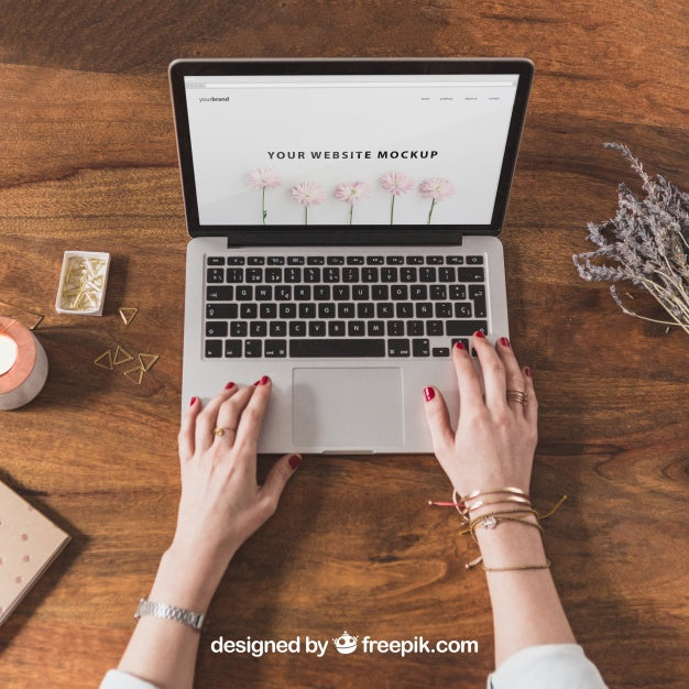 Female Hands On Laptop Psd