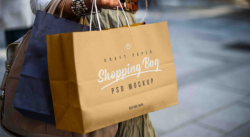 Female Holding Kraft Paper Shopping Bag Mockup Psd
