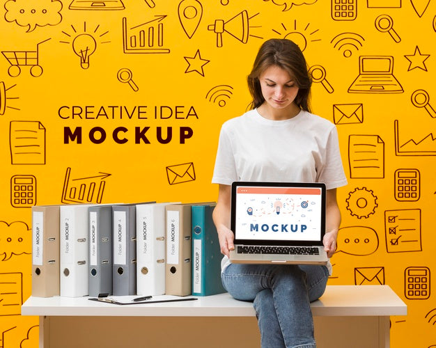 Female Holding Laptop Psd