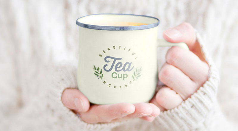 Female Holding Tea Cup Mockup Psd