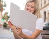 Female On Street Reading Book Psd