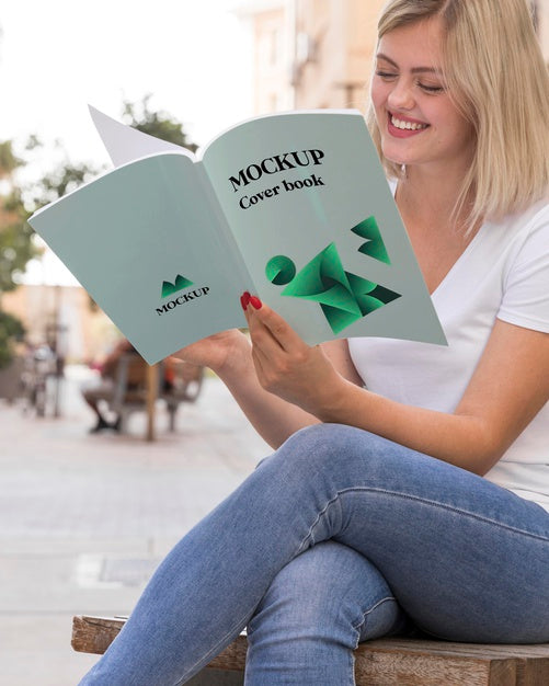 Female On Street Reading Book Psd