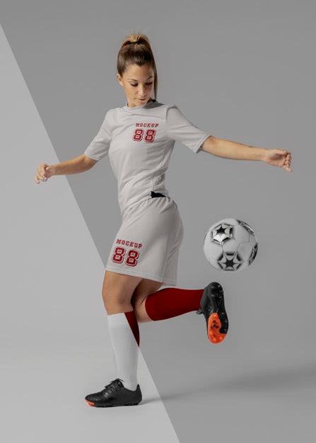 Female Soccer Player Apparel Mock-Up Psd