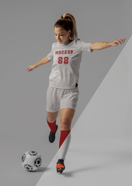 Female Soccer Player Apparel Mock-Up Psd