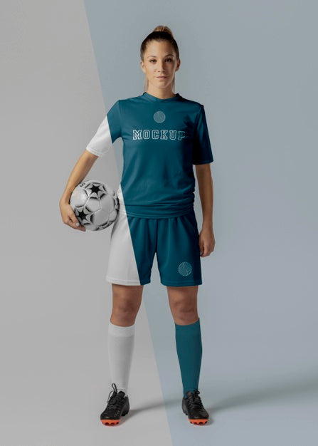 Female Soccer Player Apparel Mock-Up Psd