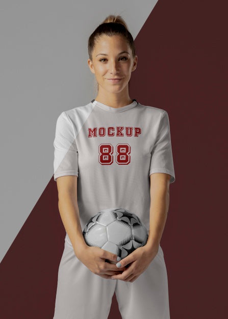 Female Soccer Player Apparel Mock-Up Psd