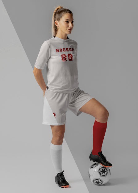 Female Soccer Player Apparel Mock-Up Psd