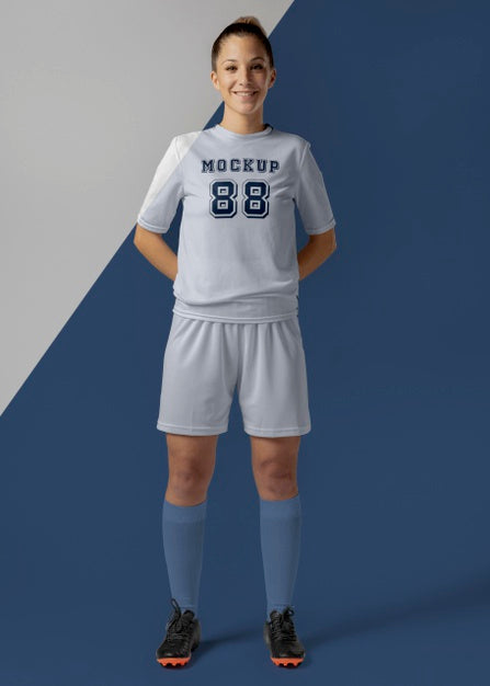Female Soccer Player Apparel Mock-Up Psd