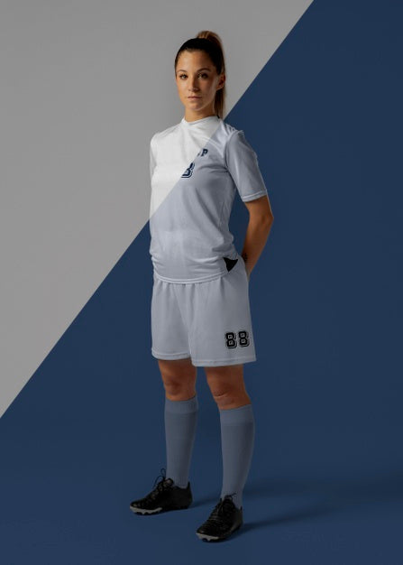 Female Soccer Player Apparel Mock-Up Psd