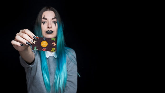 Female Vampire Presenting Business Card Psd