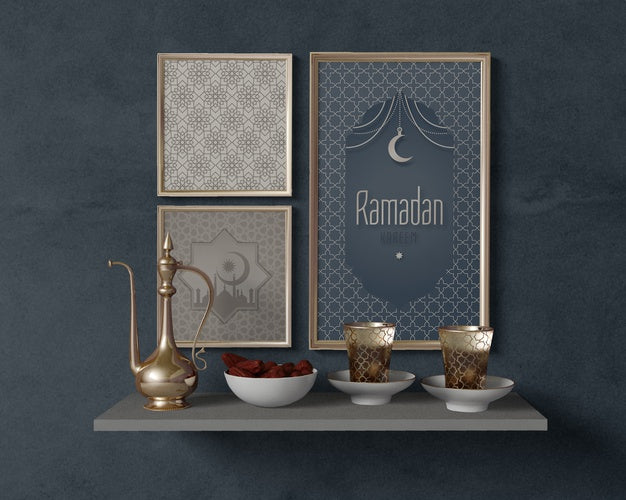 Festive Ramadan Arrangement With Frames Mock-Up Psd