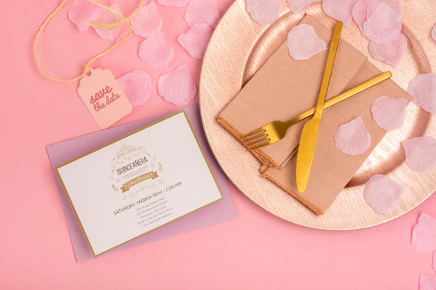 Fifteen Birthday Invitation And Cutlery Psd