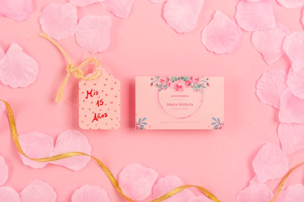 Fifteen Birthday Invitation Surrounded By Petal Psd