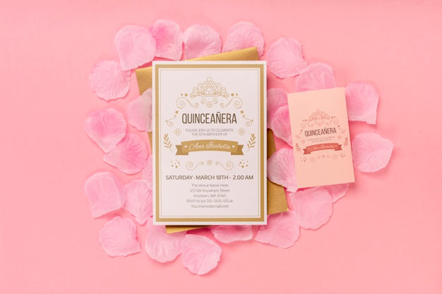 Fifteen Birthday Invitation Top View Psd