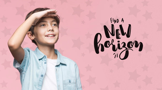 Find A New Horizon Young Cute Boy Mock-Up Psd
