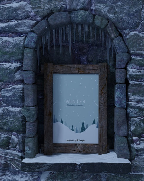 Fireplace With Winter Frame Mock-Up Psd