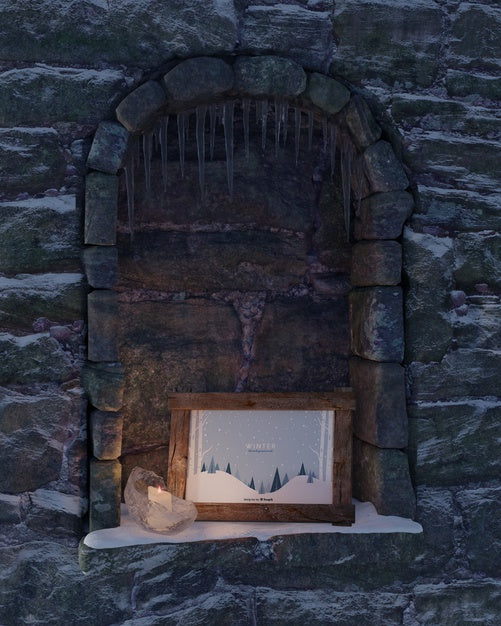 Fireplace With Winter Frame Theme Psd