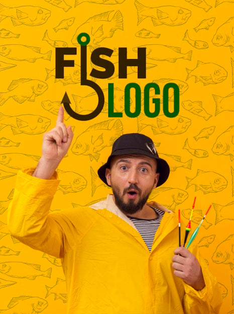Fisherman In Raincoat Holding Fish Bait Psd