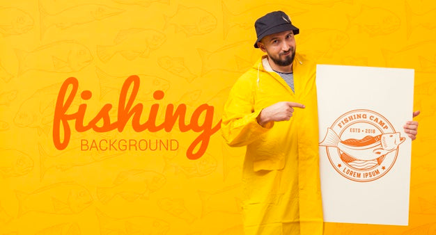 Fisherman In Raincoat Mock-Up Psd