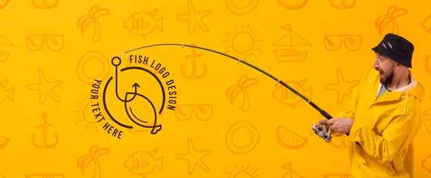 Fisherman Using Road To Catch The Logo Psd