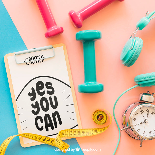 Fitness Mockup With Clipboard And Barbells Psd