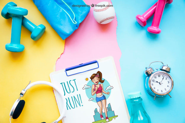 Fitness Mockup With Clipboard And Workout Elements Psd