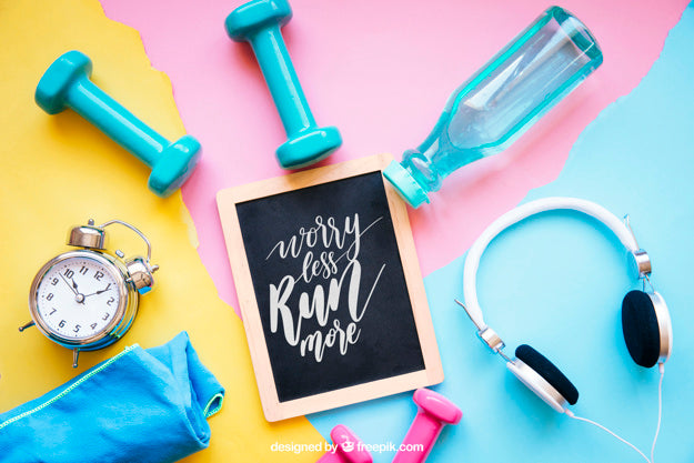 Fitness Mockup With Slate And Different Elements Psd
