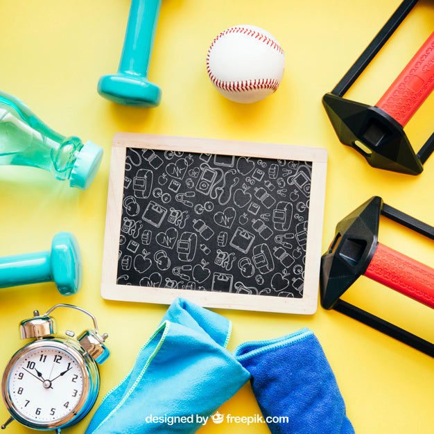 Fitness Mockup With Slate And Fitness Elements Psd