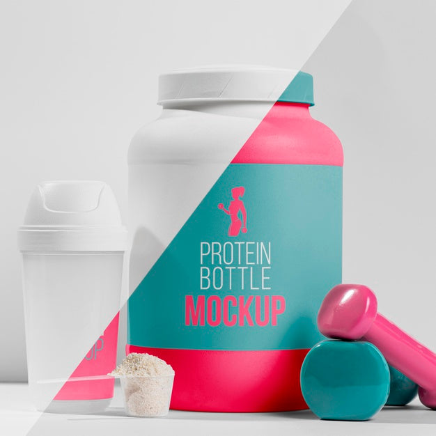 Fitness Powder And Pill Nutrients With Weights Psd