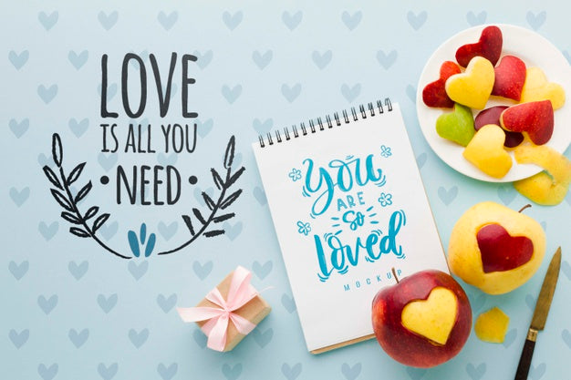 Flat Lay Apples And Notebook Arrangement Psd