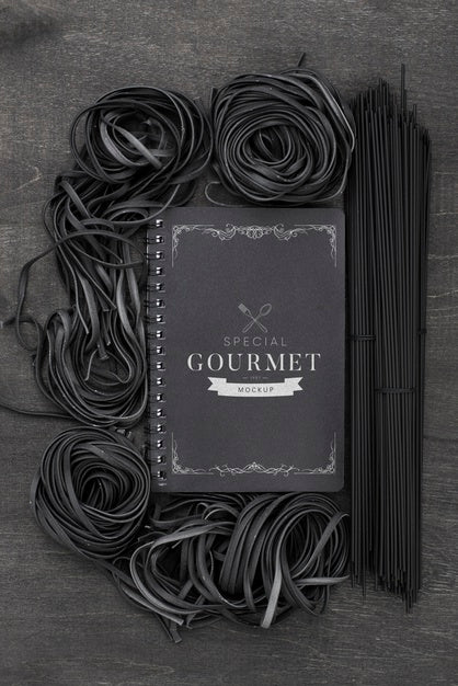 Flat Lay Arrangement Of Dark Spaghetti Mock-Up Psd