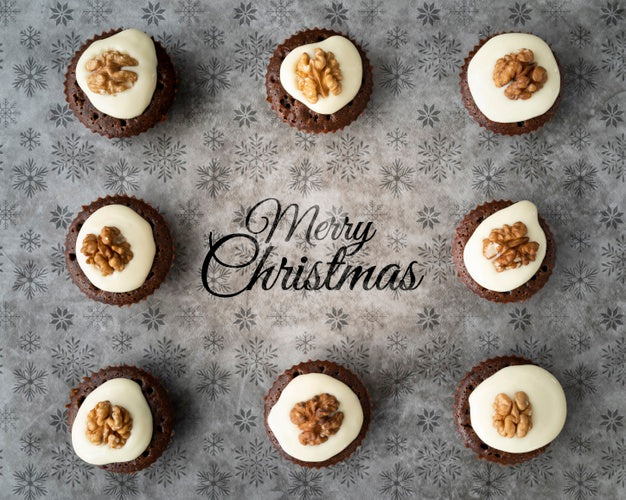 Flat Lay Arrangement Of Delicious Cupcakes Psd