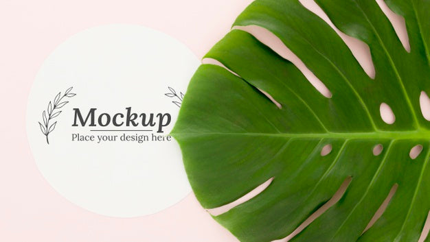 Flat Lay Arrangement Of Green Leaves With Mock-Up Psd