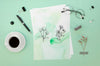 Flat Lay Arrangement With Card Mock-Up On Green Background Psd