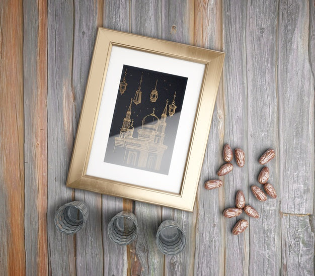 Flat Lay Arrangement With Frame, Dried Dates And Glasses Psd