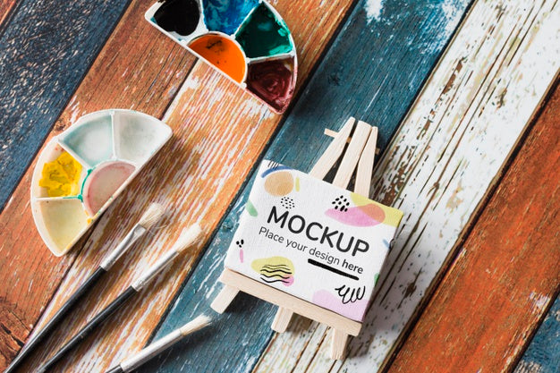 Flat Lay Artist Concept Composition With Canvas Mock-Up Psd