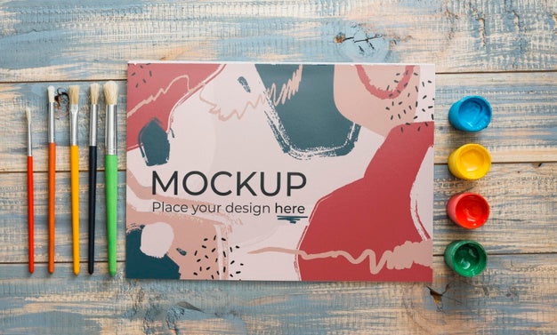 Flat Lay Artist Concept Composition With Card Mock-Up Psd