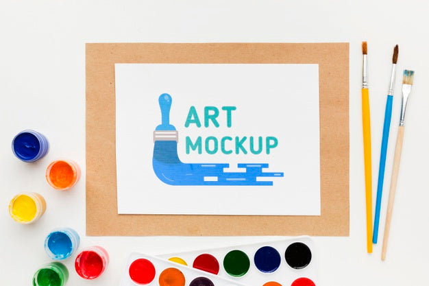 Flat Lay Artist Desk With Paper Piece Psd