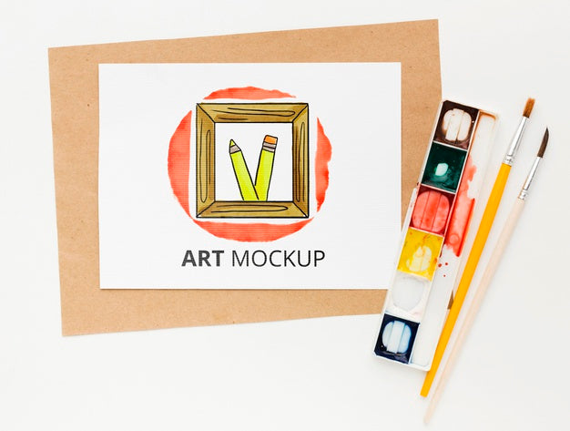 Flat Lay Artist Desk With Watercolors Psd