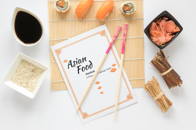 Flat Lay Asian Food Concept Psd