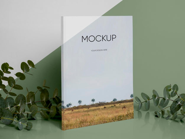 Flat Lay Assortment With Magazine And Leaves Psd