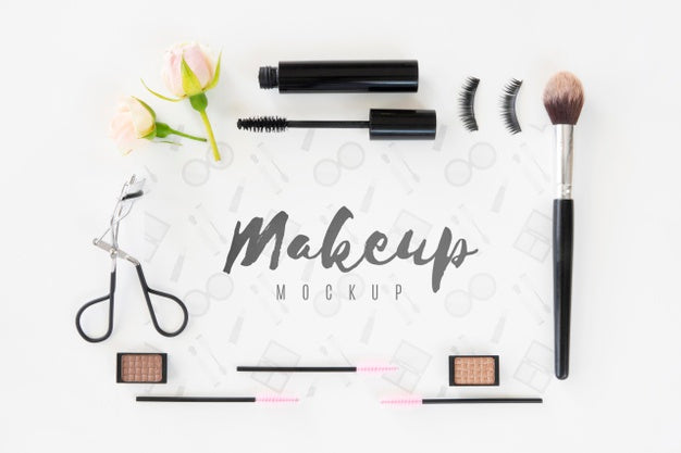 Flat Lay Assortment With Make-Up Products Psd