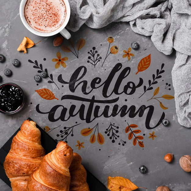 Flat Lay Autumn Breakfast On Stucco Background Psd