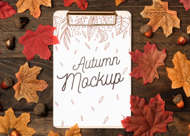Flat Lay Autumn Mock-Up With Leaves Psd