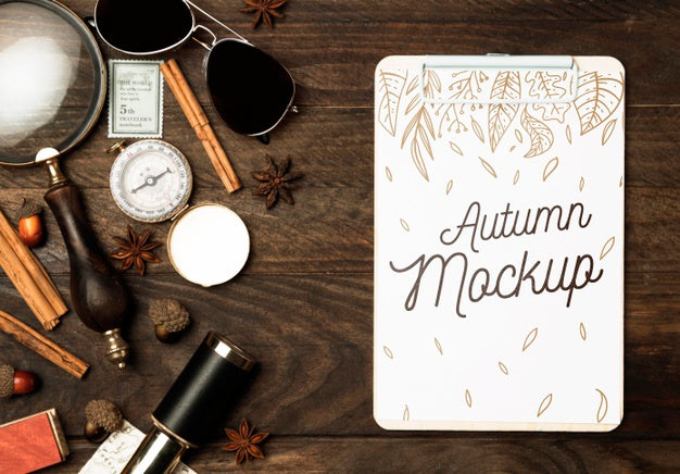 Flat Lay Autumn Travel Mock-Up Psd