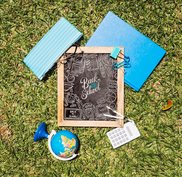 Flat Lay Back To School Arrangement On Grass Psd